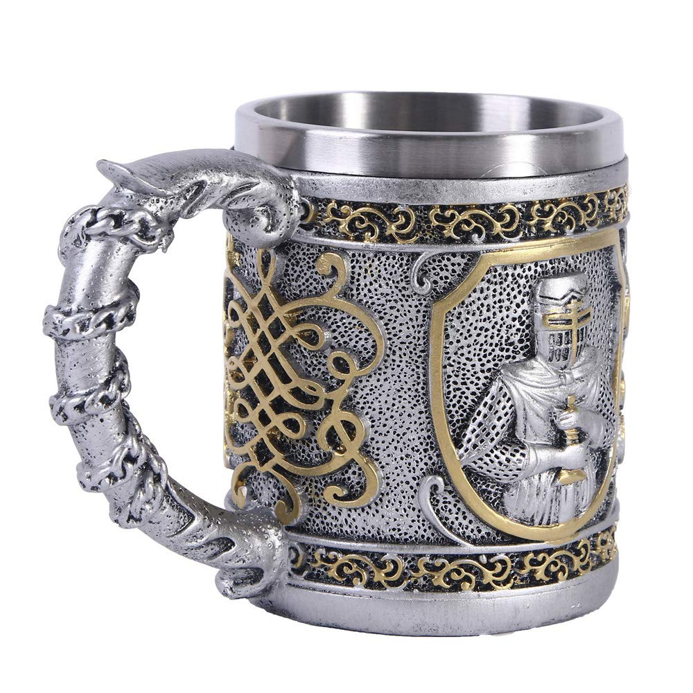VOANZO Medieval Templar Crusader Knight Mug 12oz Suit of Armor Knight Of The Cross Beer Stein Tankard Coffee Cup With Handle