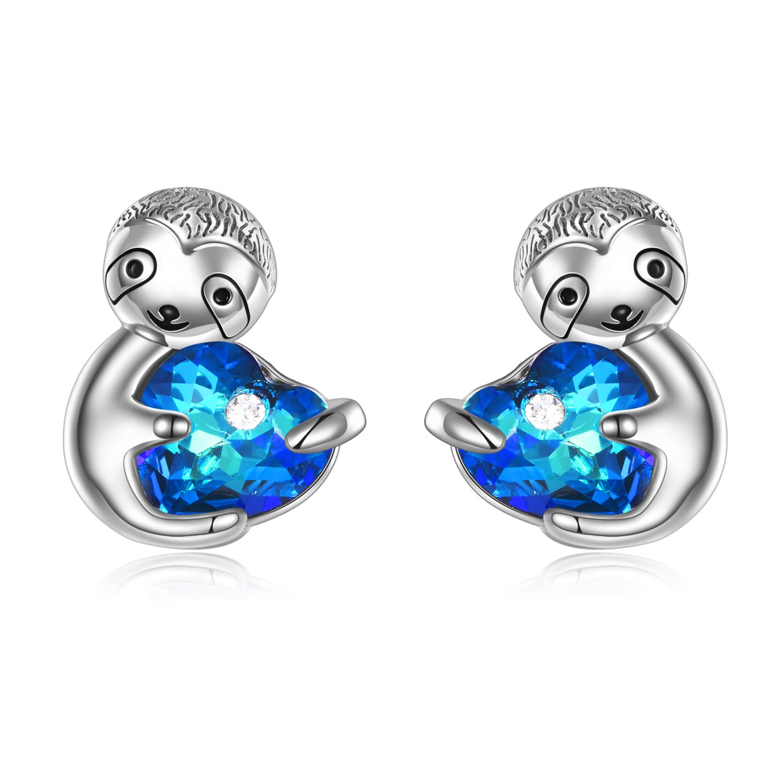 AOBOCO Sloth Jewellery Gifts for Women Heart Crystal Stud Earrings Sterling Silver for Wife and Girlfriend