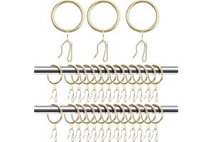Hotop 60 Pieces 1.26 Inch Metal Drapery Curtain Rings Curtain Hanging Rings and 60 Pieces Metal Drapery Pin Hooks for Drapes Window Door Shower (Gold)