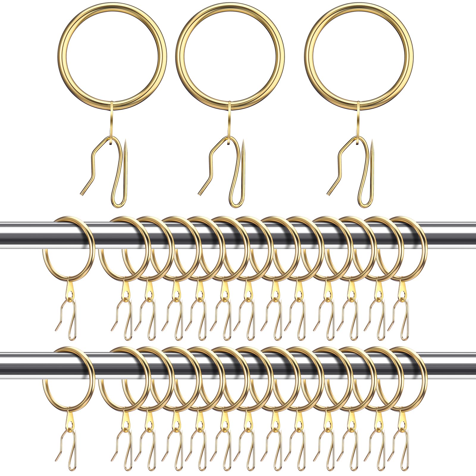 Photo 1 of Hotop 60 Pieces 1.26 Inch Metal Drapery Curtain Rings Curtain Hanging Rings and 60 Pieces Metal Drapery Pin Hooks for Drapes Window Door Shower (Gold)