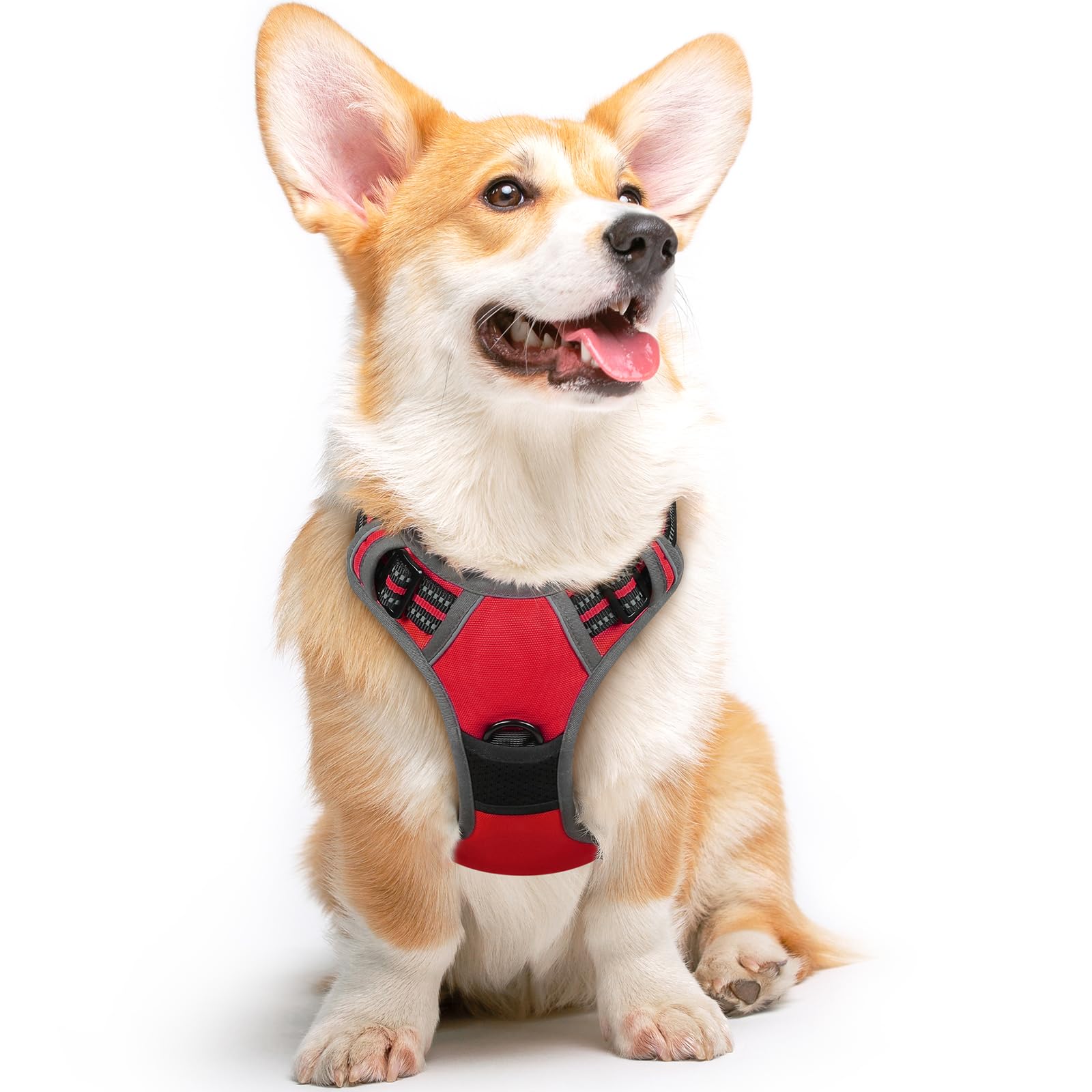 Eagloo Dog Harness Medium, No Pull Harness with Front Back Clips, Adjustable Dog Walking Vest, Soft Padded Pet Vest, Reflective No-Choke Breathable with Easy Control Handle, Red, M