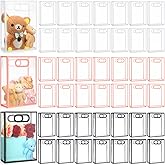 Dunzoom 50 Pcs Clear Plastic Gift Bag with Handle Reusable Transparent Pink Party Favor Flower Bag for Wedding Bridal Birthday Mother Day Gift 10.2 x 7.1 x 3.2''(Black Pink White Trim)