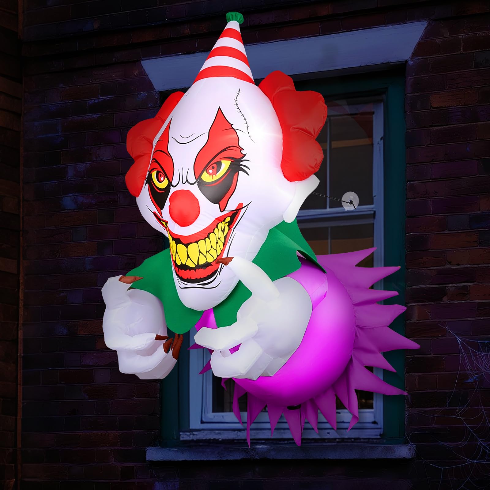 Photo 1 of 3.9 Ft Halloween Inflatables Scary Clown Broke Out from Window, Halloween Blow Up Clown with Build-in LED Lights, Halloween Decorations Window for Outdoor, Indoor Party
