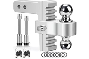 GAFONAXDRI Aircraft Aluminum Adjustable Trailer Hitch for 2 Inch Receiver, Tow Dual Ball 2'' & 2-5/16'' Towing Weight 12,500 LBS, 6'' Drop/Rise, Lightweight/Anti Rust Anti Rattle, Bulletproof Lock Pin