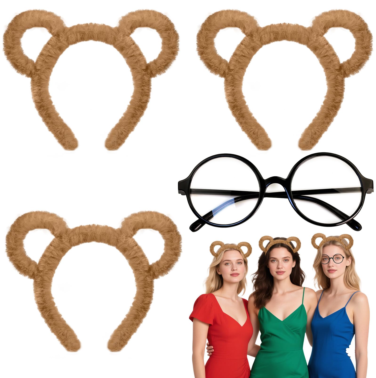 Photo 1 of *** ONLY ONE SET OF EARS AND GLASSES** akiido Chipmunk Ears Headband ONLY 1 Pack & Round Frame Glasses for Chipmunk Costume, Women Adult Halloween Cospaly Accessories (Brown)