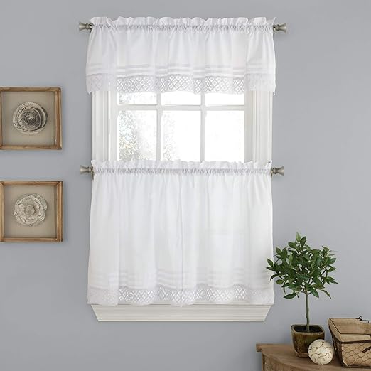 Amazon Com Sweet Home Collection Kitchen Window Curtain 3 Piece