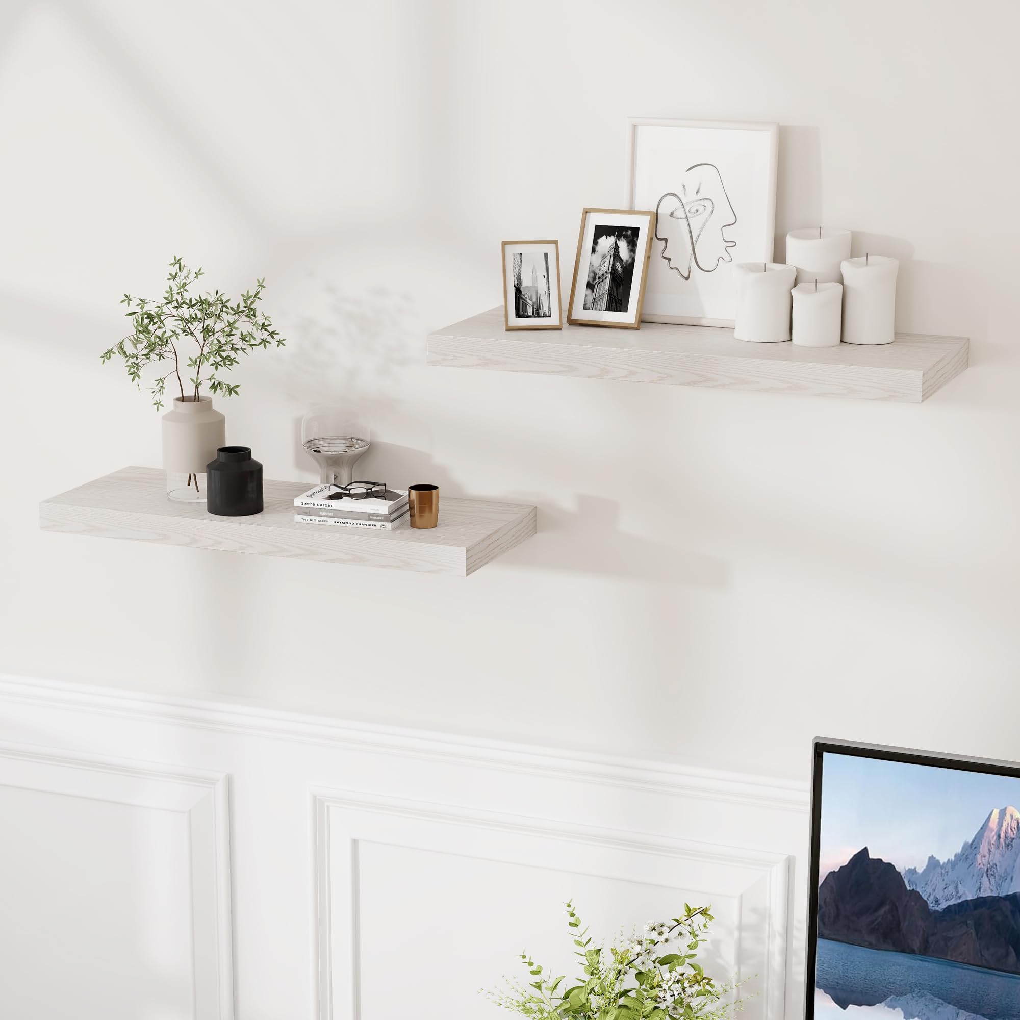 Condition photo showing New/Like New for fun memories floating shelves 24 inch long, 9.3 inch deep floating shelf for lving room, bedoom, kit