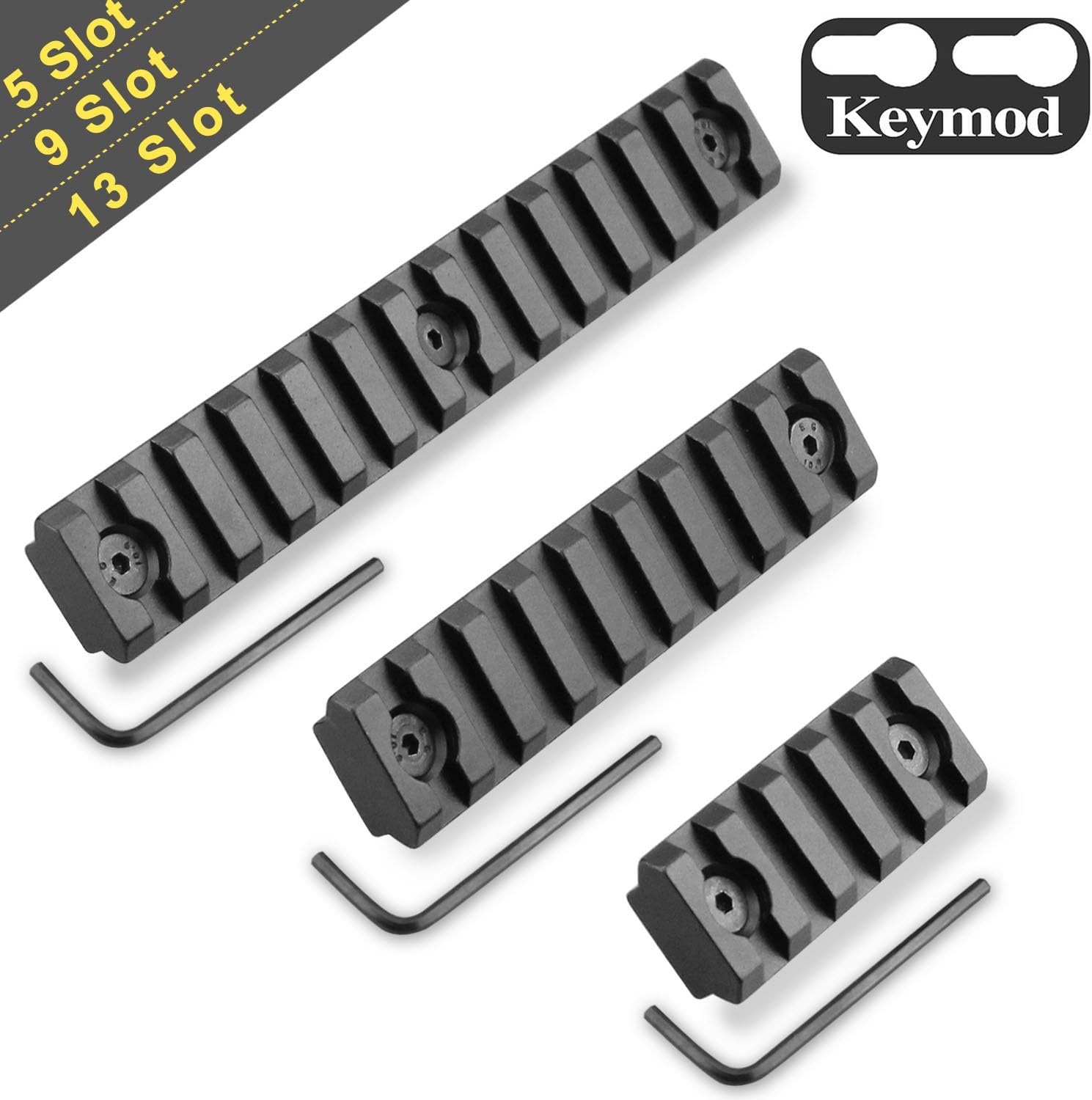 Monoki Keymod Picatinny Rail Sections, 5-Slot 9-Slot 13-Slot Lightweight Picatinny Rail Section for Keymod Handguard Mount Rail System with 3 Allen Wrench & Solid-Style, 3 Pack : Sports & Outdoors