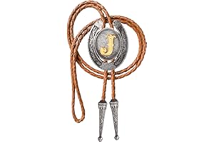 HLYMPONY Bolo tie for Men Western Cowboy Brown Leather Necktie Initial Letter ABCDJMR to Z Bolo ties for Women