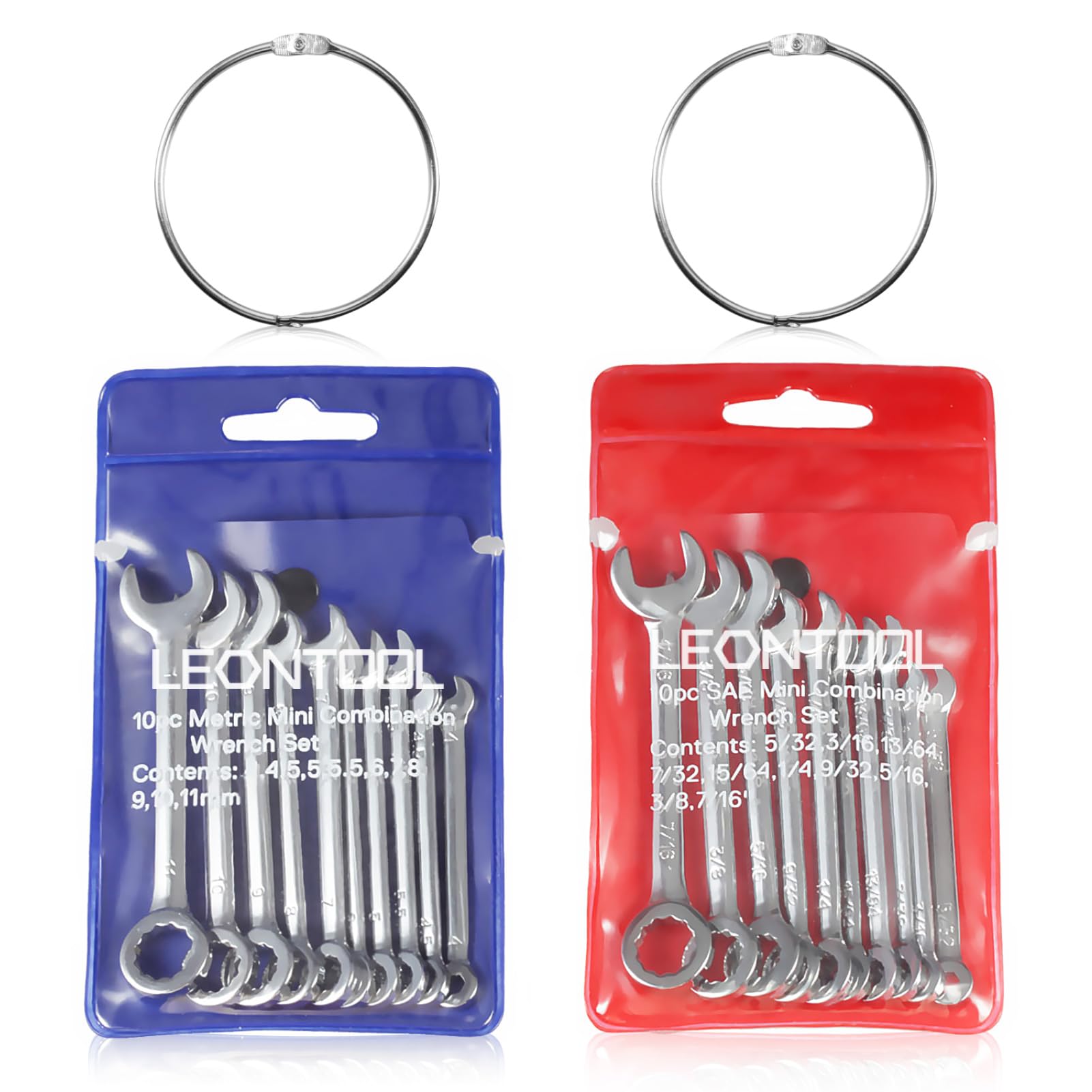 LEONTOOL Small Wrench Set Metric and SAE 20 Pcs Mini Wrenches Open End Box End Wrench Set with Key Rings, Metric 4-11mm and SAE 5/32 to 7/16 Inch, Ignition Wrenches for Automotive Industry Use