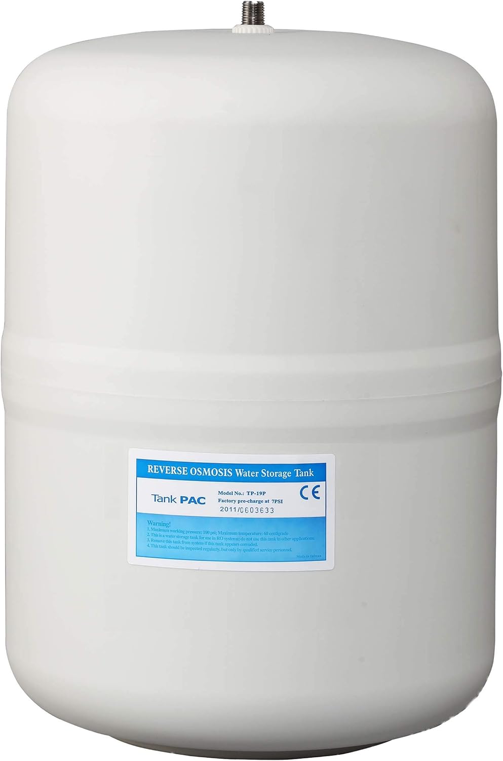 Plasteel Reverse Osmosis White Tank 4.8 Gallon, ¼” NPT SS, Pre-Charge 6 psi