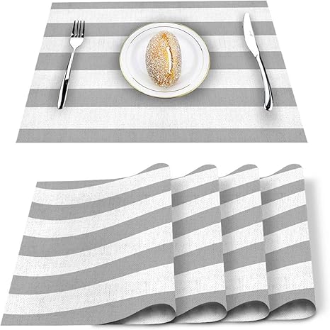 Amazon Com Sun Shine Placemats Set Of 6 Simple Gray And White Striped Placemat For Dining Table Decorations Heat Resistant Washable Table Mats For Kitchen Dinner Banquet Home Kitchen