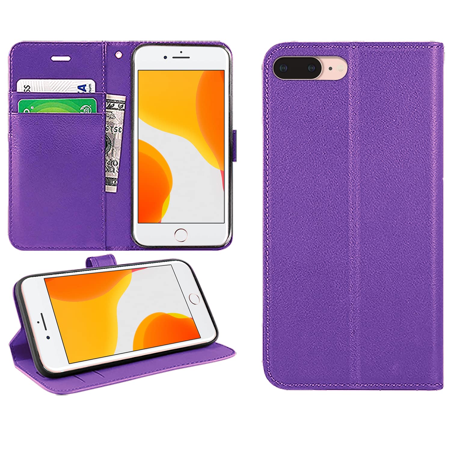 DN-Technology for iPhone 7 Plus/8 Plus Case Flip Wallet [Card Holder] [Magnetic Closure] [Kickstand] PU Leather Phone Cover 5.5 inch (PURPLE)