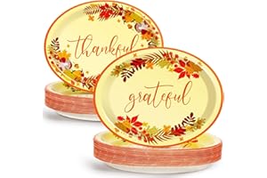 Qyeahkj 50 PCS Thanksgiving Oval Paper Plates Large 11” Heavy Duty Disposable Give Thanks Plates Fall Party Decorations Autumn Maple Leaf Serving Tray Fall Party Tableware Set