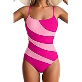 EVOCRCO Women's One Piece Swimsuits Tummy Control Color Block Bathing Suit Square Neck Swim Suit Slimming Swimwear