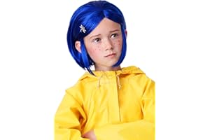 Fun Costumes Coraline Costume Wig for Girls with Hair Clip - Short Bob Style Blue Wig Halloween Cosplay Accessory - Officially Licensed