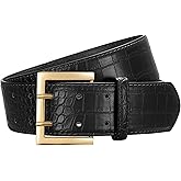 SANSTHS Women Wide Leather Belt for Dresses Jeans Fashion Gold Buckle Ladies Waist Thick Belt