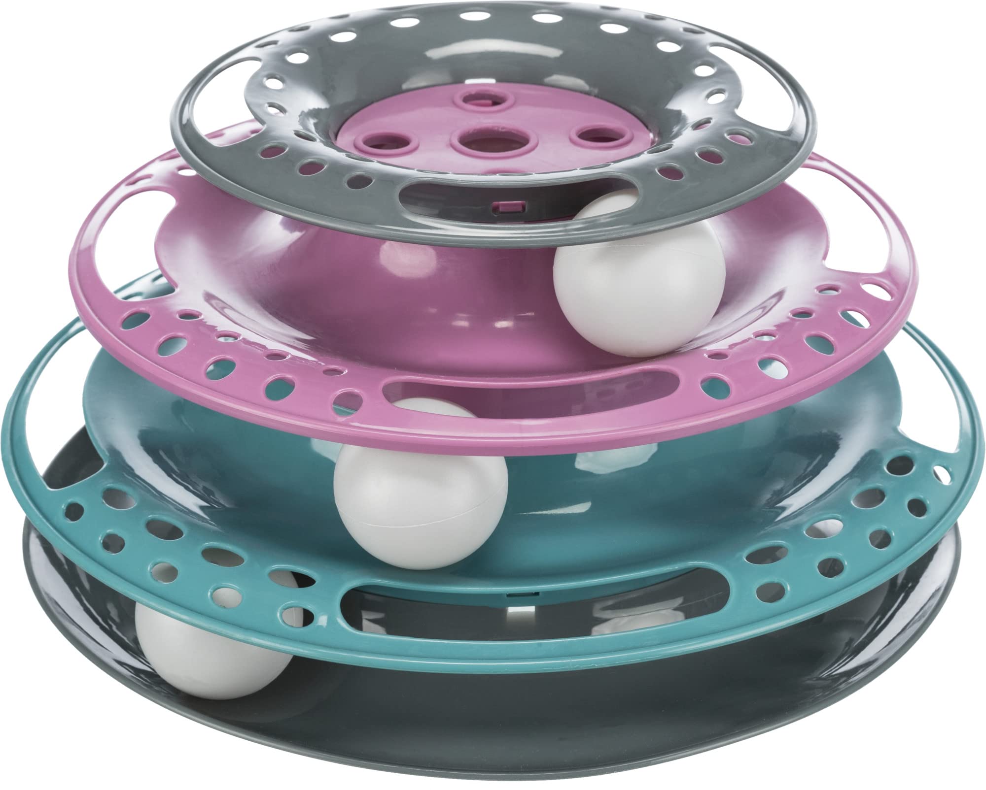 TRIXIE Catch the Balls cat toy - three levels with one ball each - encourages play - grey/green/red - ø 25 × 13 cm - 41345