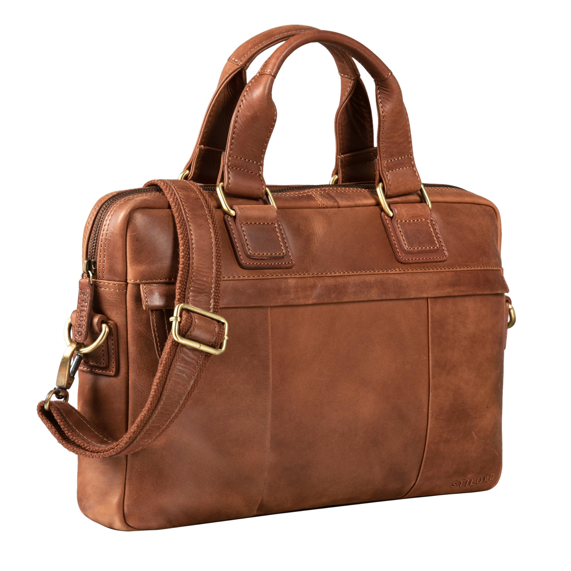 STILORD "Andrew" Vintage Business Leather Bag Classic Briefcase for Men Women 13,3 Inch Laptop Bag in Genuine Leather Trolley Attachable Colour:Andorra - Brown