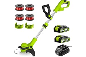 MILBIS 12 Inch String Trimmer Cordless, 21V Electric Weed Wacker with 2.0Ah Battery Powered, Auto Line Feed, 2 in 1 Trimmer and Lawn Edger with 4 Bonus Spools for Lawn, Garden, Yard