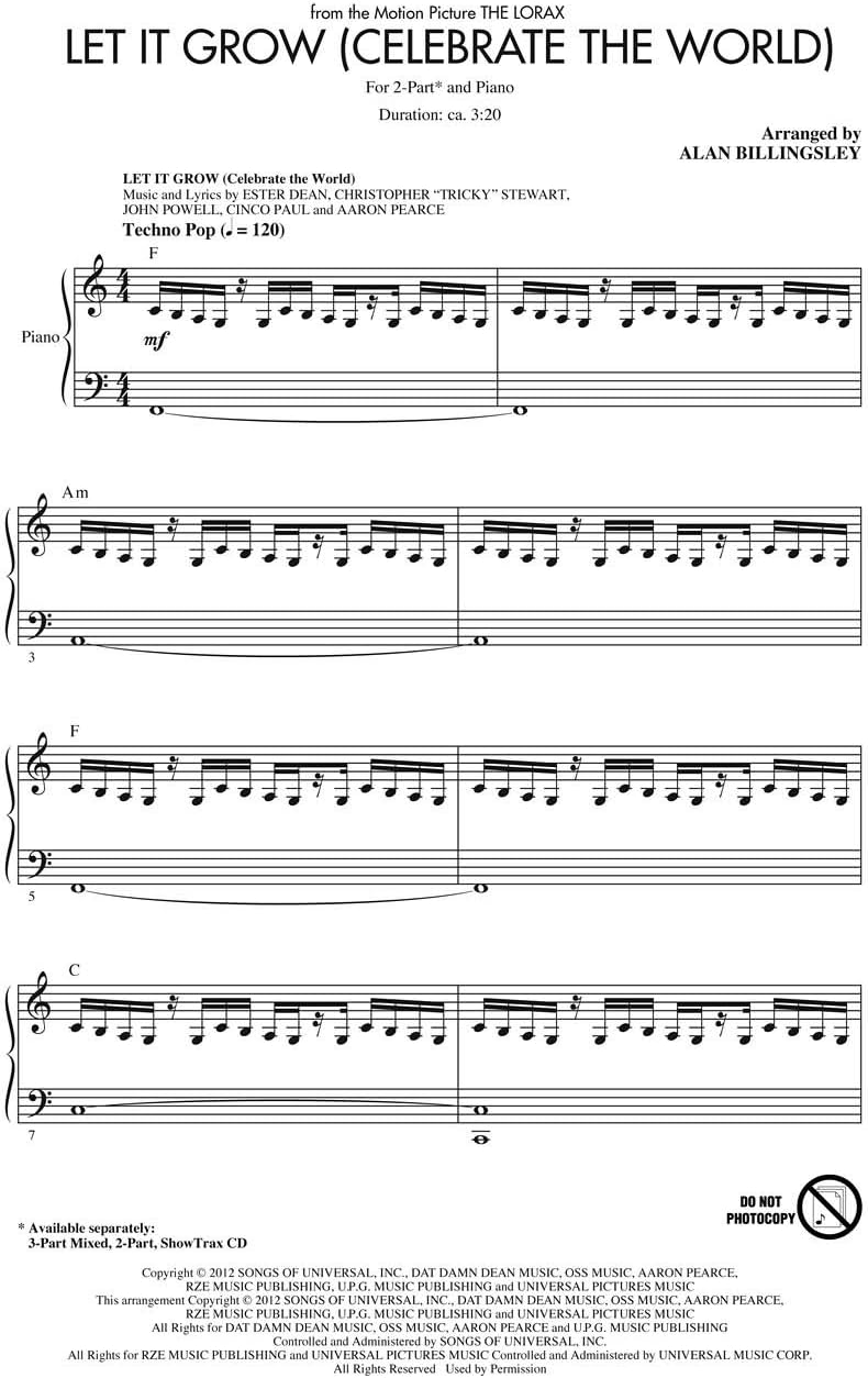 Let It Grow Celebrate The World From The Lorax 2 Part Mixed Alan Billingsley 2 Part 2pt Sheet Music Amazon Com Musical Instruments