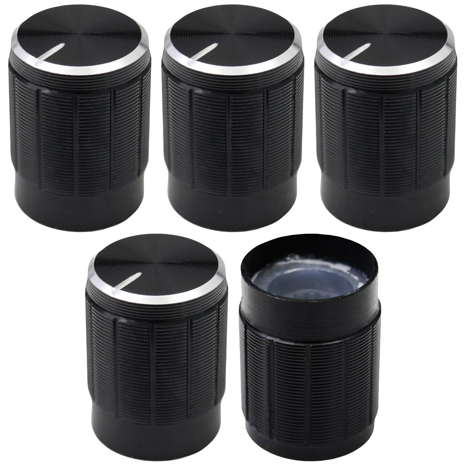 6mm Splined Hole Black Aluminium Amplifier/HiFi Control Knob Pack of 5 (13mm)