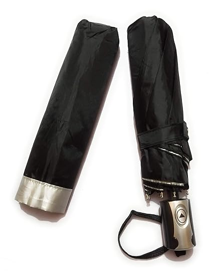 Black 3 Fold Light Weight Automatic Umbrella with Carry Pouch Sleek (Large)