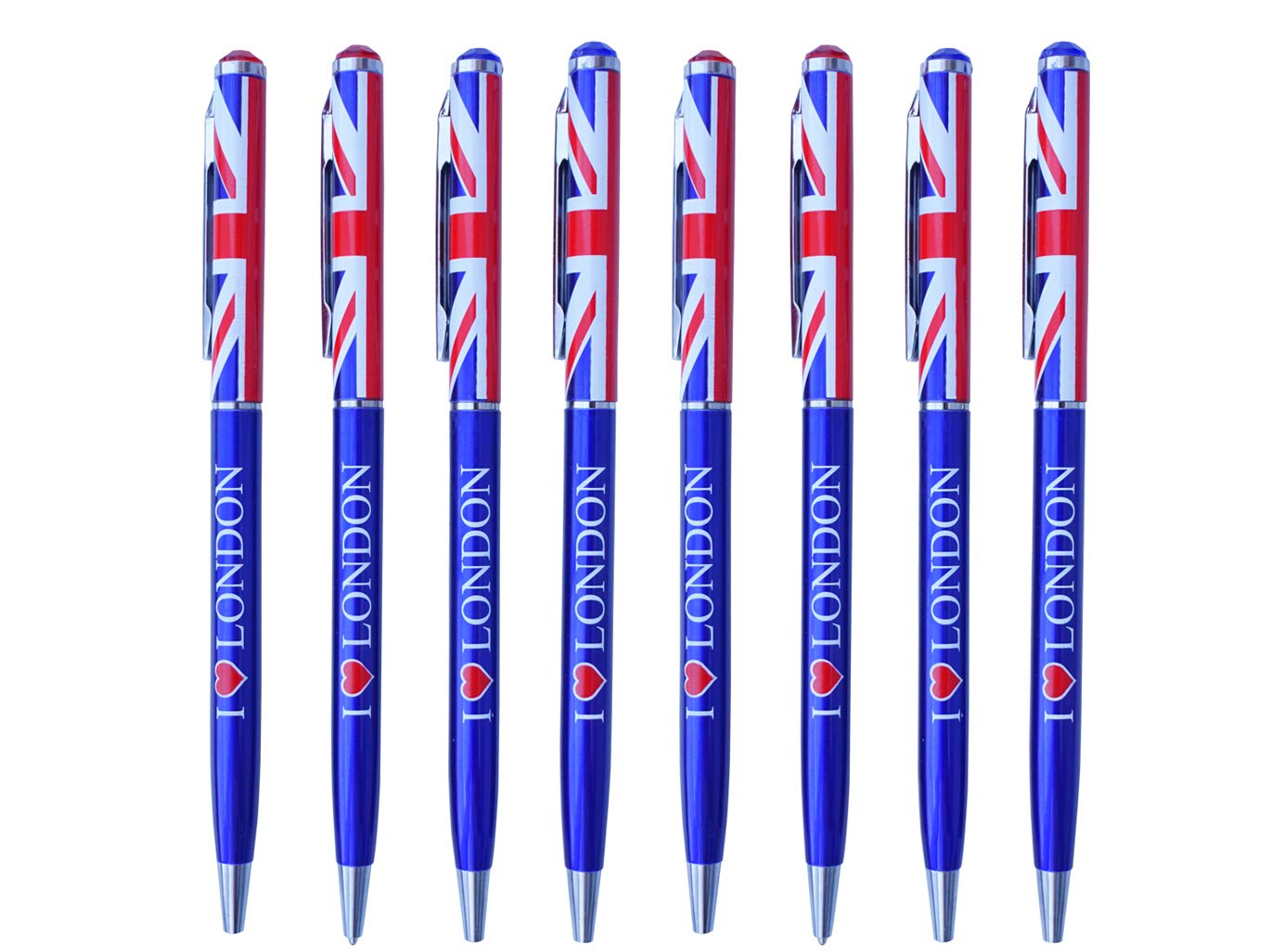 ShopEwebb Blue I Love London Written Union Jack Design UK London Souvenir Pen - Set of 8 Pens
