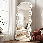 FlyEcho Wavy Full Length Mirror, 71"x32" Flannel Mirrors Full Length with Stand, Full Boby Mirrors for Bedroom, Living Room, Cloakroom, Hanging Leaning Wall Mirror, White