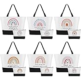 IANFEPH 12 Pcs Canvas Tote Bags Rainbow Canvas Thank You Valentines Gifts Bags with Zipper Women Coworker Nurse Teacher Inspirational Tote Grocery Bags for Home Kitchen (6 Large & 6 Small)