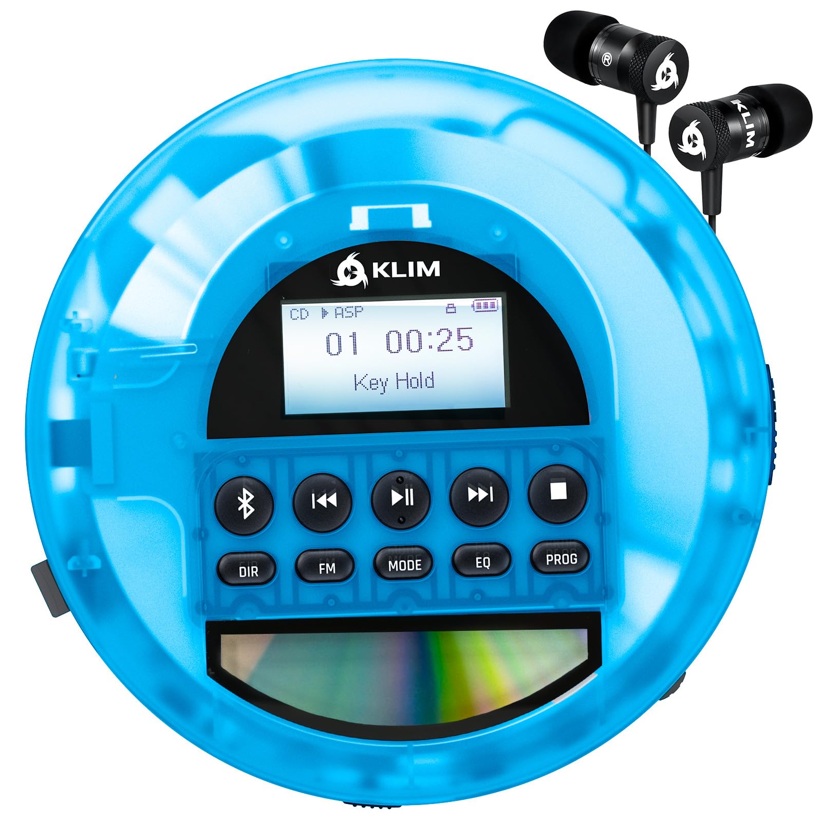 Photo 1 of KLIM Nomad Transparent Blue - Portable CD Player Walkman with Long-Lasting Battery - Includes Headphones - Discman MP3 Player - TF Card FM Radio Bluetooth AUX - Ideal for Home, Cars - Version