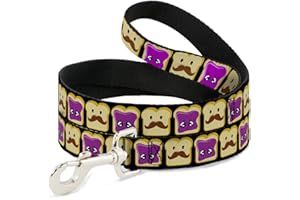 Buckle-Down Pet Leash - Peanut Butter w/Mustache & Jelly - 4 Feet Long - 1" Wide