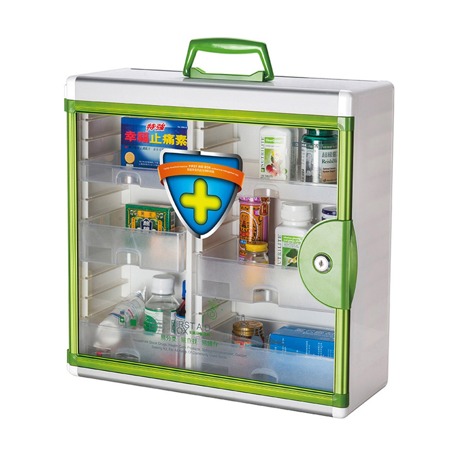 Glosen Locking Medicine Cabinet Wall Mounted and Portable Storage Container Big Capacity Green