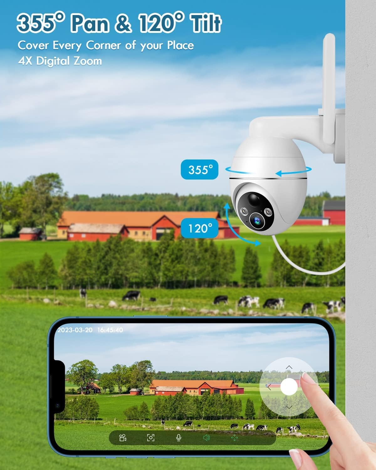 4G LTE Cellular Security Camera Wireless Outdoor, 2K No WiFi Solar Powered Camera Built-in SIM Card, 2-Way Talk Cameras for Home Security with PIR Motion Detection, IP66, Night Vision, Spotlights