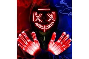 letosan Halloween Mask LED Light Up Purge Mask with LED Gloves, 3 Modes Glow Scary Halloween Costume for Kids Boys Girl Teen Halloween Decorations Cosplay Anonymous Carnival Costumes