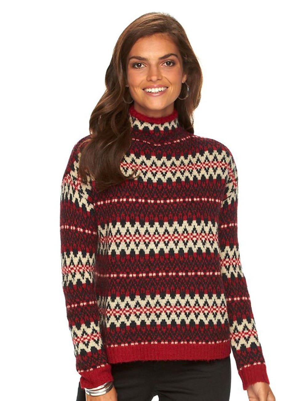 Chaps Womens Petite Print Mockneck 
