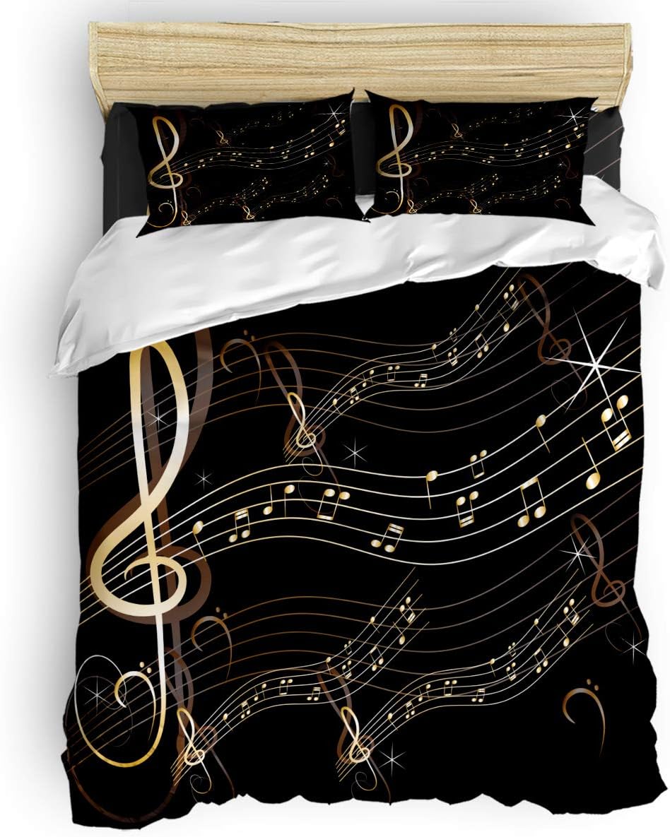Amazon Com 4 Piece Bedding Sets Music Note Duvet Cover Set One Side Printed Super Soft Twill Plush Comforter Set Twin Size Home Kitchen
