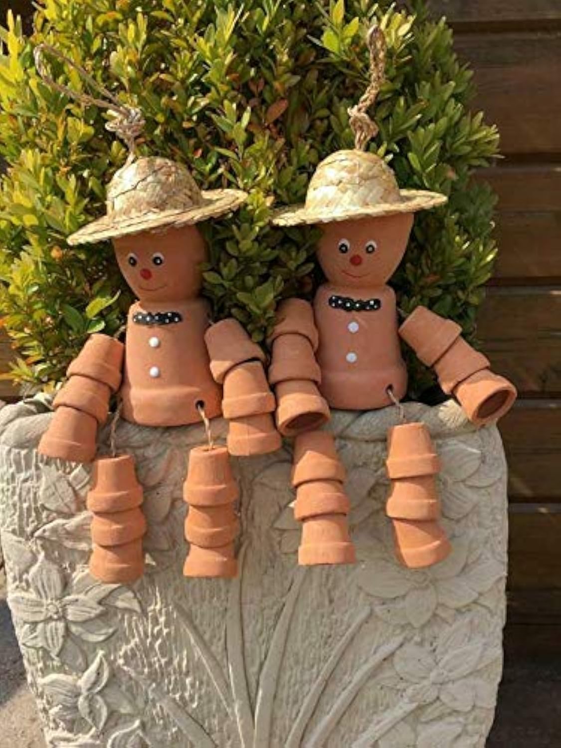 Hunky Dory Gifts Pair Cheeky Cheerful Flower Pot Men with Straw Hat Garden Decorative Ornament