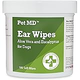 Pet MD - Dog Ear Cleaner Wipes - Otic Cleanser for Dogs to Stop Ear Itching, and Infections with Aloe and Eucalyptus - 100 Co
