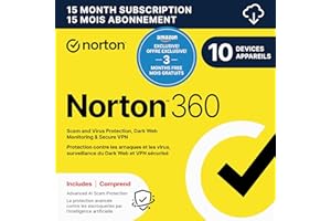 Norton 360 2026, Antivirus software for 10 Devices, 15-Month Subscription – Includes Advanced AI Scam Protection, VPN, Dark Web Monitoring & PC Cloud Backup [Download]