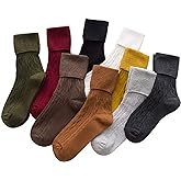 Sookiay 9 Pairs Women's Crew Socks Cotton Knit Soft Turn Cuff Socks