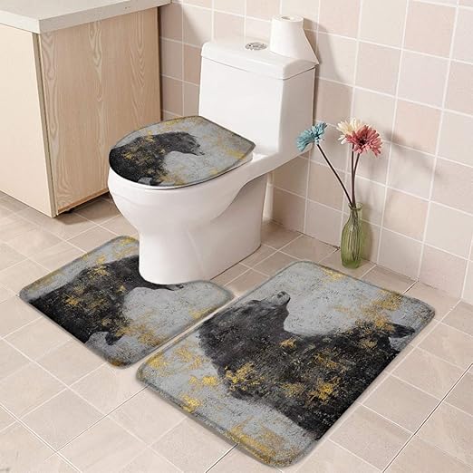Amazon Com Fangship 3 Piece Toilet Bath Mat U Shaped Contour Rugs For Bathroom Artistic Gold Foil Color With Smiling Bear Non Slip Bath Shower Mat And Absorbent Bath Rugs Home Kitchen