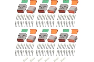 CEDOLIO 146 PCS Deutsch DT Grey 12 Pin Connectors 5 Set, Waterproof Electrical Wire Connector with Stamped Contacts and Seal Plug for Truck, Off-Road Vehicles, Construction, Agriculture, Motorcycle Wiring