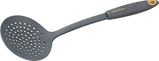 Fackelmann Abseihlöffel 28 cm SOFT, Küchenhelfer mit Funktionsteil aus Kunststoff, Schaumlöffel für beschichtete Töpfe und Pfannen (Farbe: Orange/Grau), Menge: 1 Stück