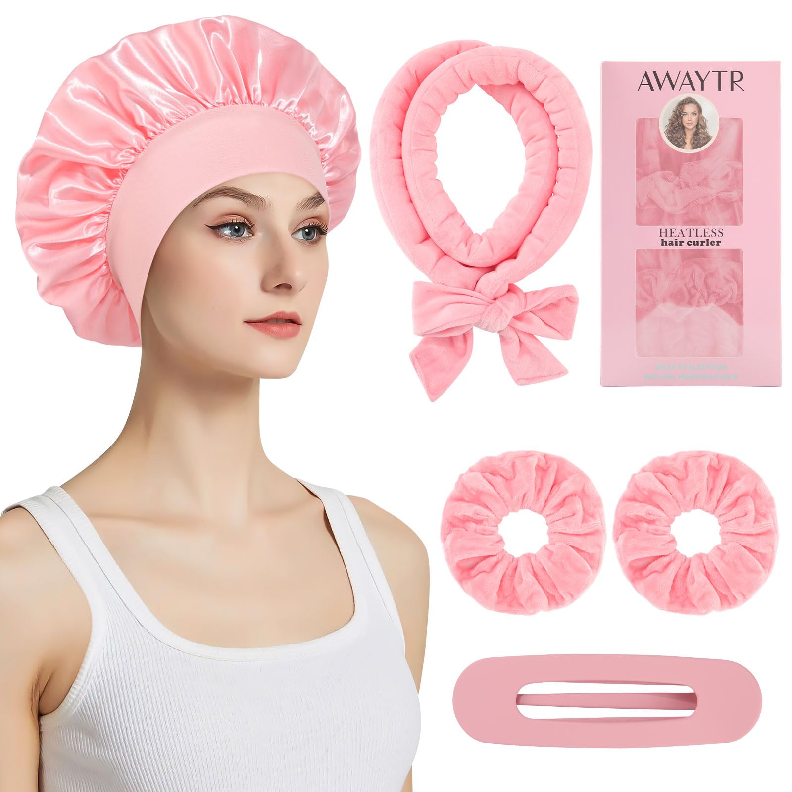 Photo 1 of **missing pieces*** Velvet Heatless Hair Curler Set - 5Pcs No Heat Curlers for Heatless Curls Overnight Hair Curlers to Sleep In for Curls Heatless Curling Set with Scrunchies Clip and Satin Bonnet (Deep Pink)