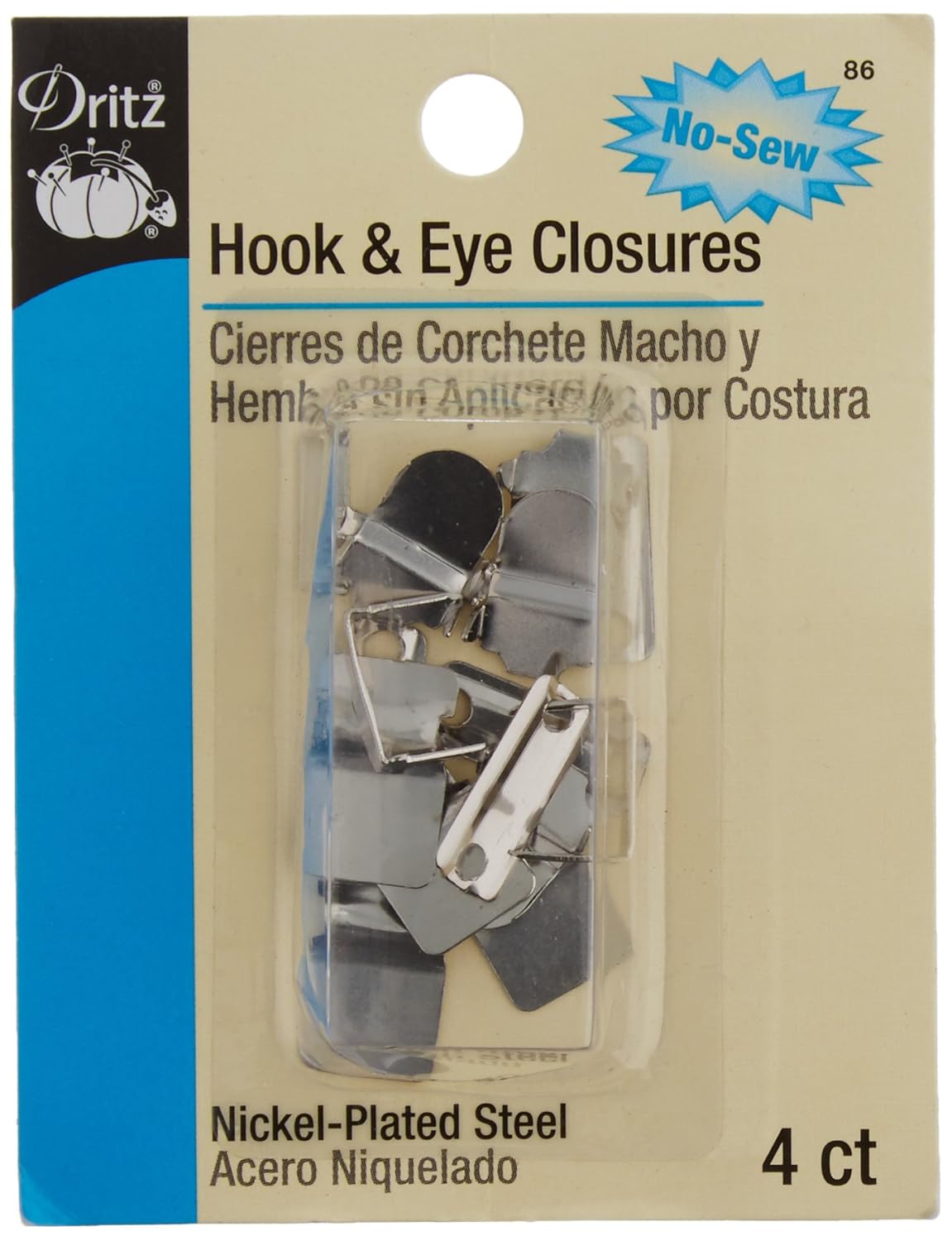 Dritz NoSew Hook & Eye 1/2 Inch 4/PkgNickel