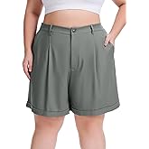 Plus Size Shorts for Women Wide Leg Bermuda Shorts Dressy Casual High Waisted Dress Short with Pockets
