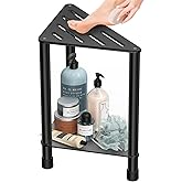 LarFaFa Stainless Steel Black Shower Stool for Inside Shower, 15.4'' H Shower Foot Rest, Corner Shower Stool with Storage Shelf, Shower Step for Shaving Legs, Bathroom Corner Shower Bench