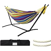 SZHLUX Double Hammock with Stand for Outside 450lb Capacity Steel Stand, Premium Carry Bag Included and Two Anti Roll Balance