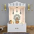 HAZDEAL White Wooden Temple for Home with Spacious Shelf Inbuilt Focus Light White Big Temple (Size-18D*22.5W*38H inch)